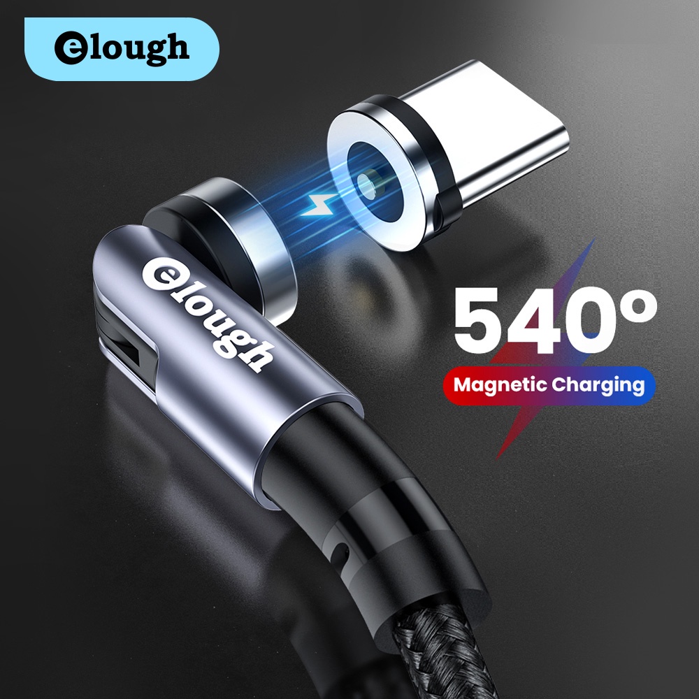 Cáp Sạc Nhanh Usb Elough 2.4a Cổng Type C / Ios / Micro Tròn Từ Tính Xoay Góc 540 Độ Có Đèn Led