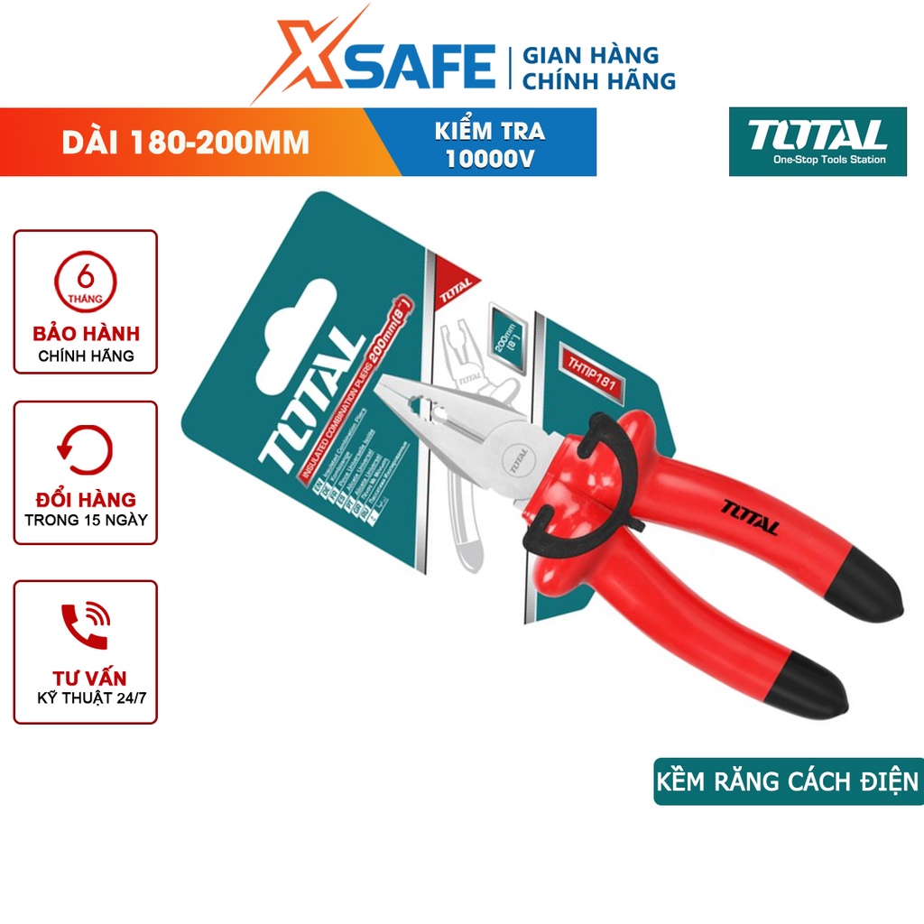 Kềm răng cách điện 1000V TOTAL 7inch, 8inch Kìm cách điện thép Cr-V siêu cứng chống rỉ sét tay cầm cao su