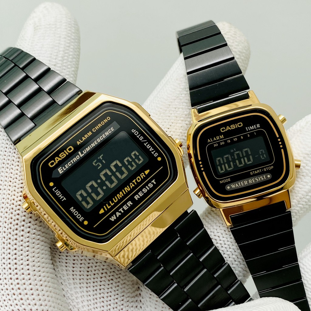 (Ảnh thật) Đồng hồ Couple Casio A168 và La670 Gold Black - Chính hãng