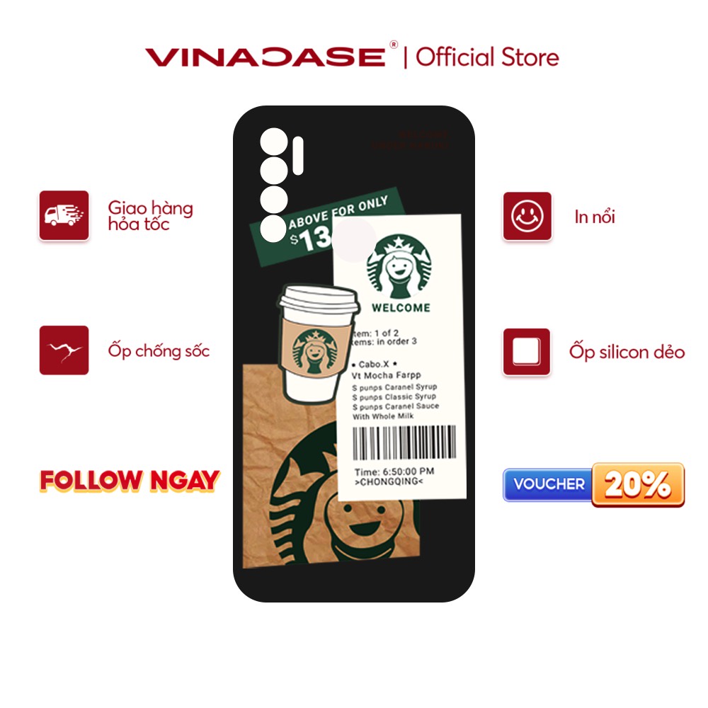 Ốp lưng Vina Case Vsmart Joy 3/Joy 4/Bee 3/...Silicone TPU dẻo đen viền bảo vệ camera in hình Starbucks.
