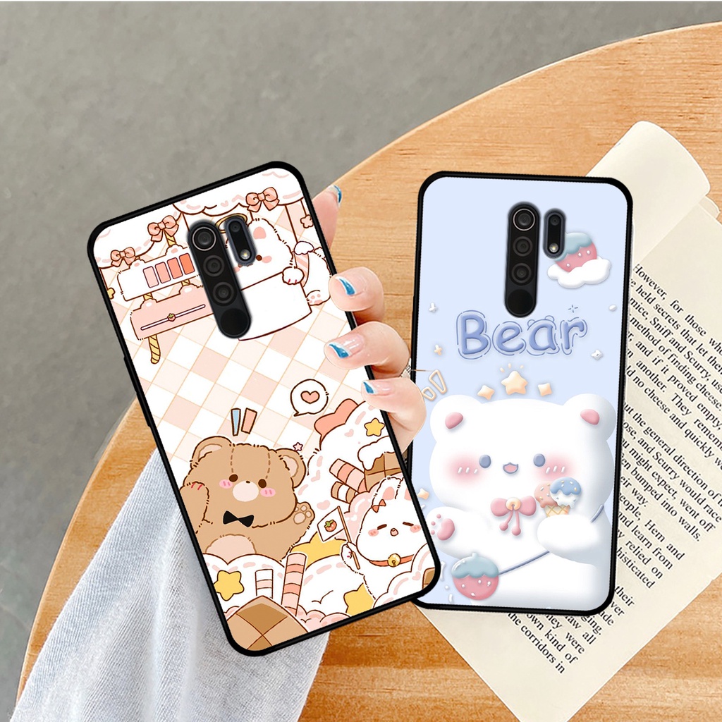 Ốp lưng Xiaomi Redmi 9 in hình caro gấu thỏ dễ thương