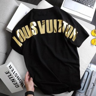 Áo phông LV chữ tráng gương vàng chất [FREESHIP] Áo phông cotton chất đẹp mát áo unisex,áo phông trắng đen các kiểu Q101