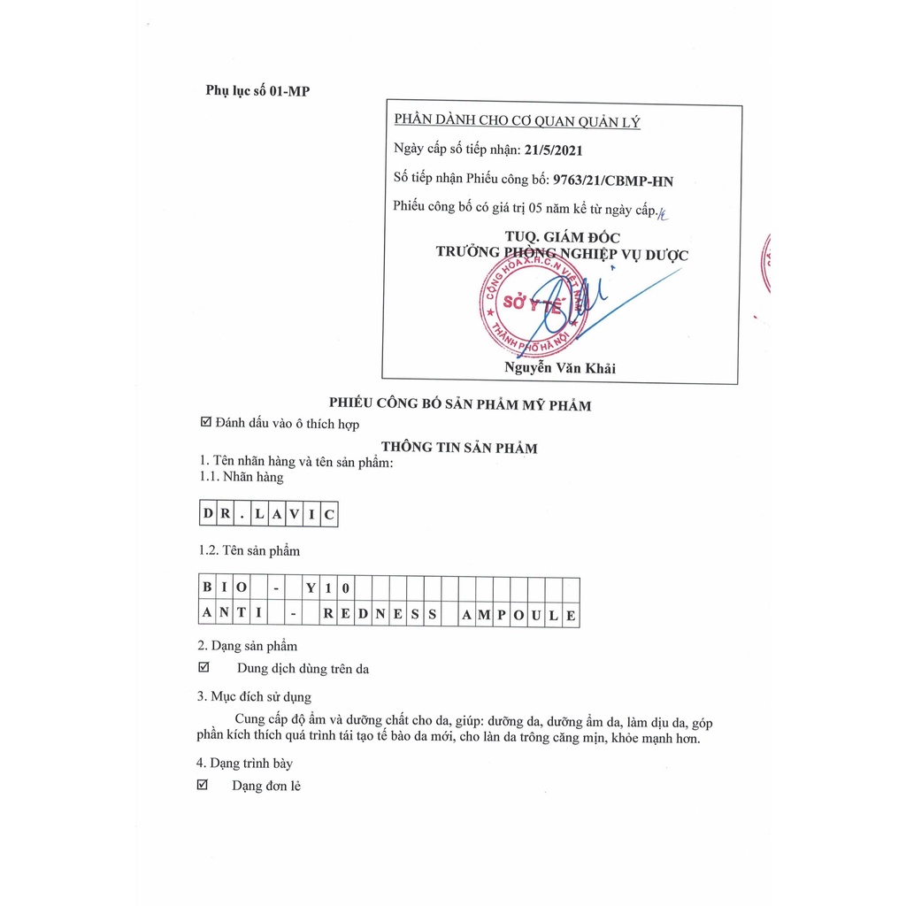 Serum dưỡng da DR.LAVIC Bio-Y10 Anti Redness Ampoule phục hồi và tái tạo da công nghệ USA 30ml DR923