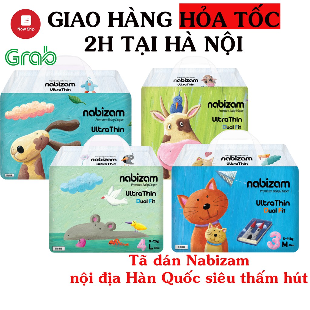 Tã/bỉm dán Nabizam nội địa Hàn size S/M/L/XL siêu mỏng, siêu mềm, siêu thấm hút