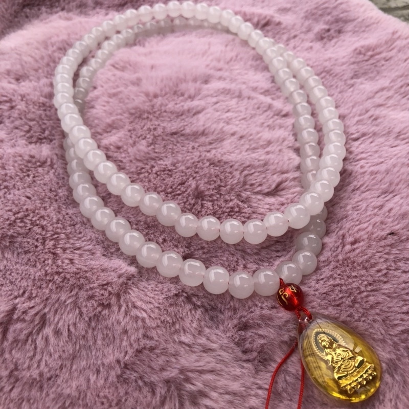 Tràng Hạt Đá Trắng Ngọc Cao Cấp 10ly 108 Hạt Mặt Phật Bà Quan Âm