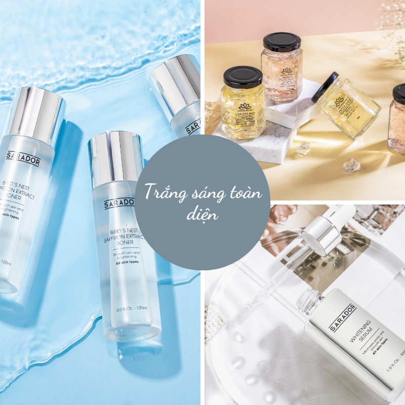 Bộ sản phẩm chăm sóc da trắng sáng toàn diện : Toner + Serum + Măt Nạ Tổ Yến từ Sarador