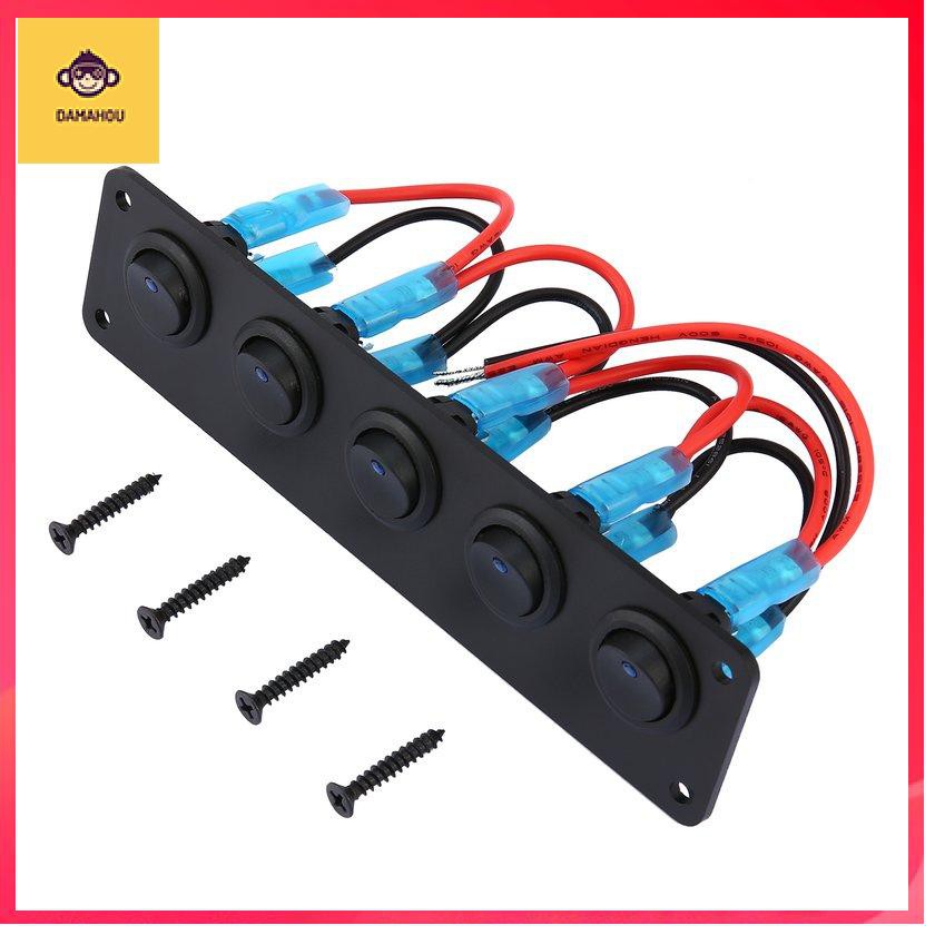 5 Gangs 12V ON / OFF Round Dash Rocker Chuyển đổi Bảng điều khiển Công tắc Đèn LED Xe hơi Hàng hải