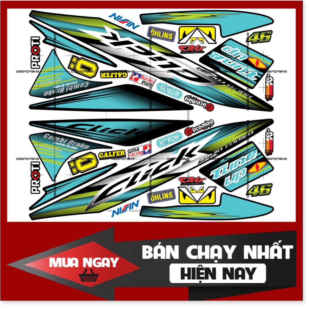 ( Quí khách vui lòng mang ra tiệm cho thợ dán ) Tem Click 110 Tune up xanh ngọc đen