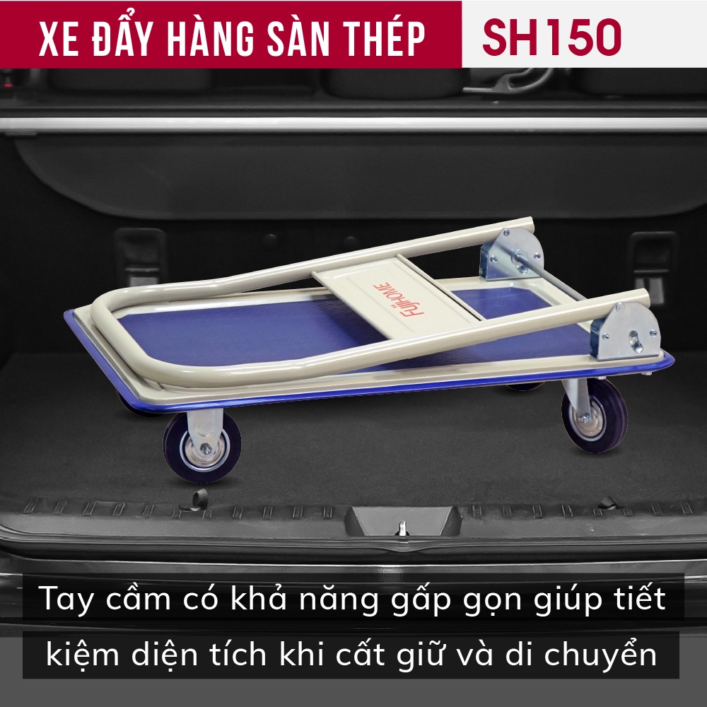 Xe đẩy hàng 4 bánh gấp gọn 200kg Nhập Khẩu Fujihome, bánh cao su không ồn, xe kéo hàng gấp gọn đa năng giá rẻ