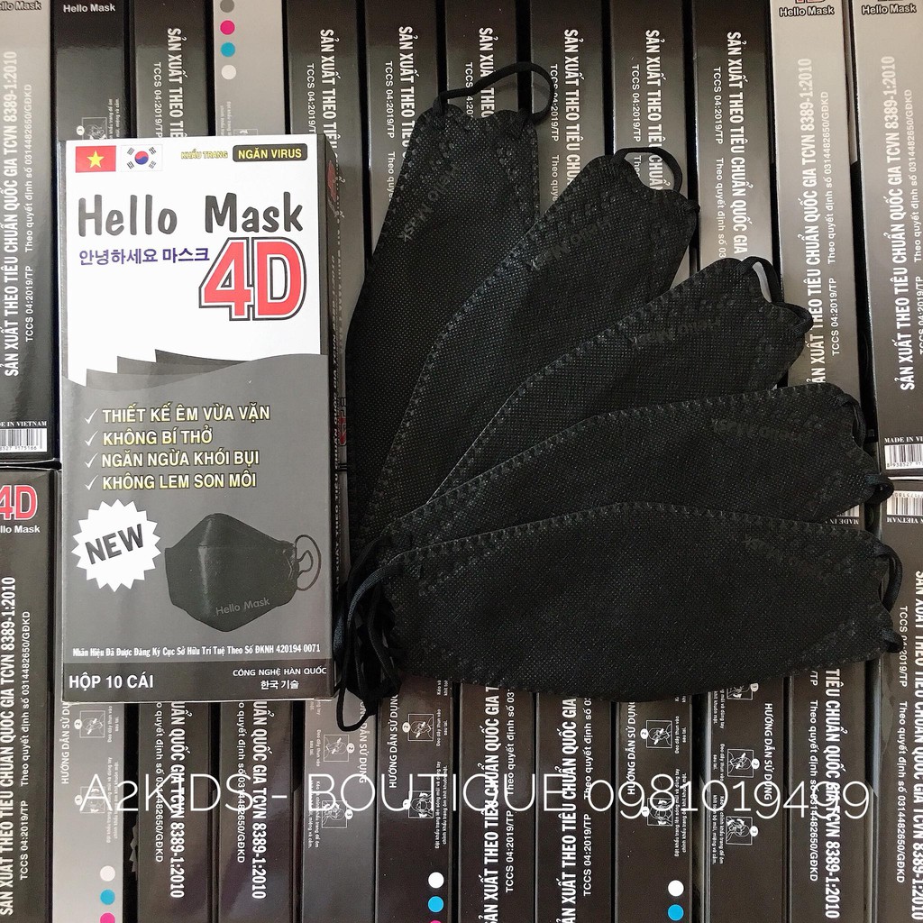 Hộp 10 khẩu trang 4D kháng khuẩn Hello Mask công nghệ Hàn Quốc - 5 màu lựa chọn