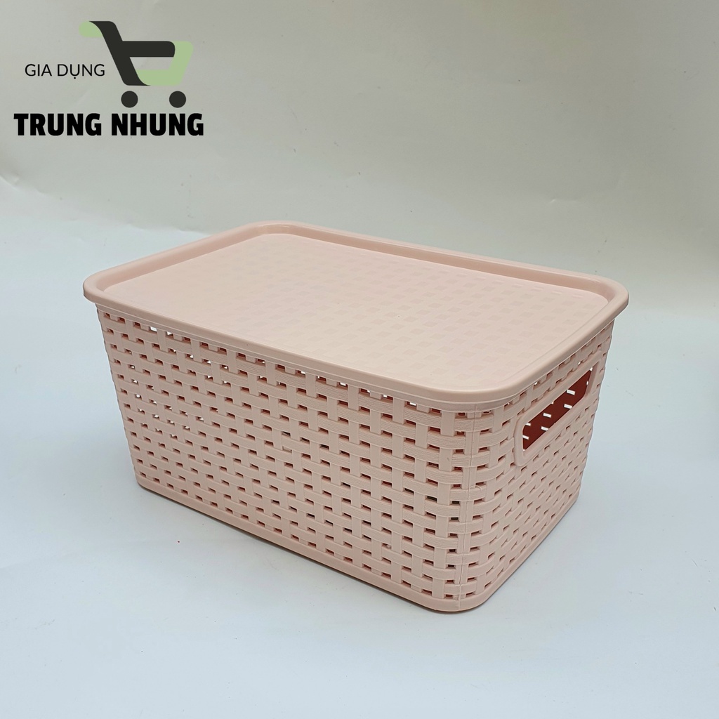 Giỏ nhựa có nắp, giỏ đựng đồ đa năng, rổ giả mây có nắp Việt Nhật