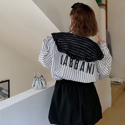 ZHELIHANGFEI Áo Sơ Mi Tay Dài Kẻ Sọc Cổ Búp Bê Kèm Khăn Choàng Cổ Dễ Phối Đồ