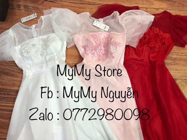 Đầm maxi dự tiệc mặc cưới tay ngắn kết hoa nổi TRIPBLE T DRESS - size M/L (kèm ảnh/video thật)MS34V