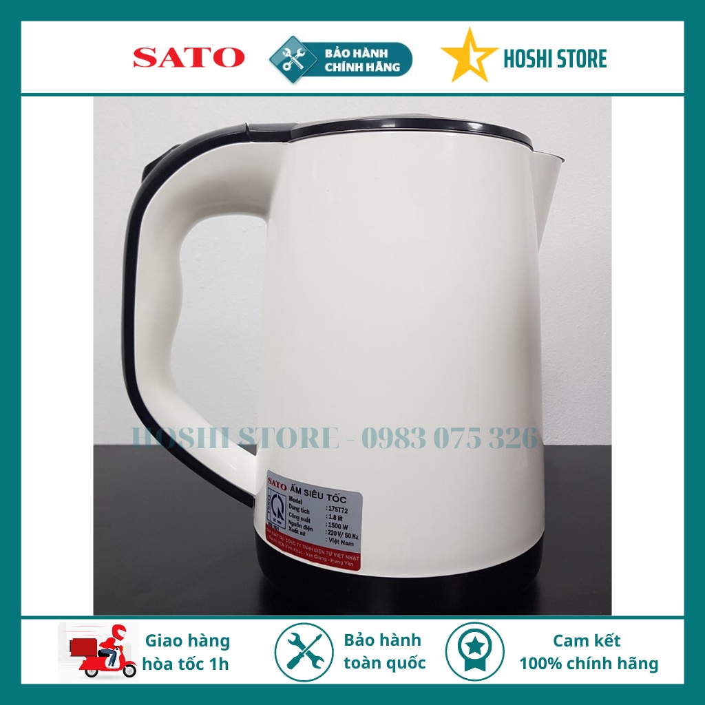 [CAO CẤP] Bình siêu tốc. Ấm siêu tốc Việt Nhật 1,8lít SATO 17ST72, ruột inox, vỏ nhựa PP chịu nhiệt, chống trầy xước