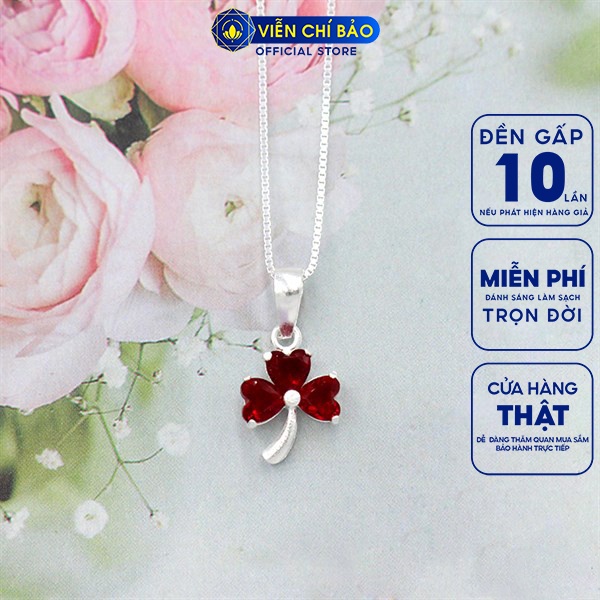 Dây chuyền bạc nữ cỏ 3 lá đính đá đỏ bạc S925thời trang phụ kiện trang sức nữ thương hiệu Viễn Chí Bảo M400290-DO