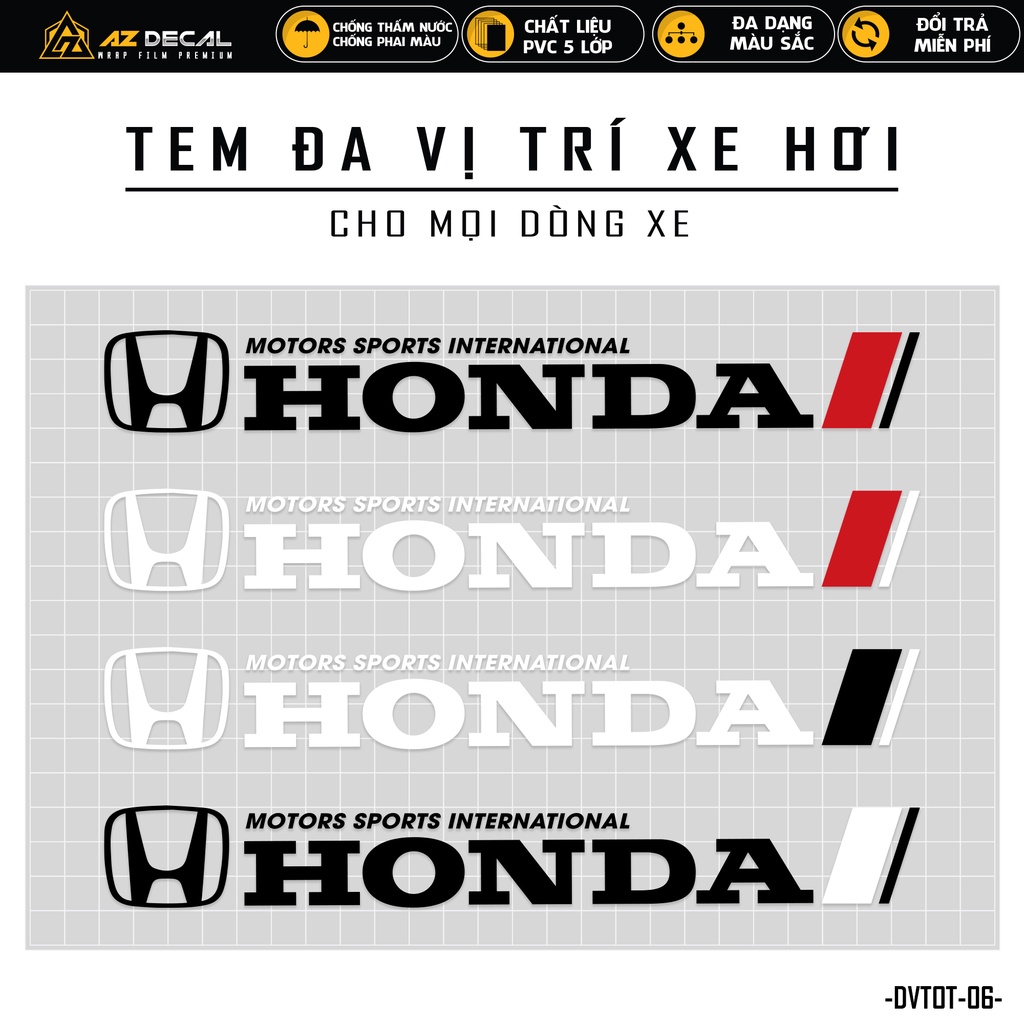 Tem Dán Xe Ô Tô Honda | DVTOT-06 | Tem Dán Sườn Xe, Kính Lái, Cánh Cửa Xe Oto