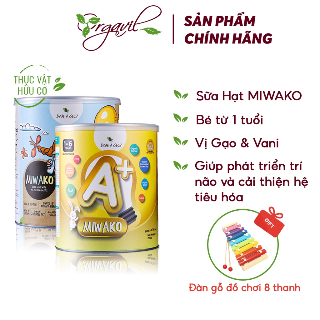 Sữa Công Thức Hạt Thực Vật Hữu Cơ Miwako A+ Vị Vani, Miwako Vị Gạo Hộp 700g x 2 hộp (1.4kg) - Orgavil