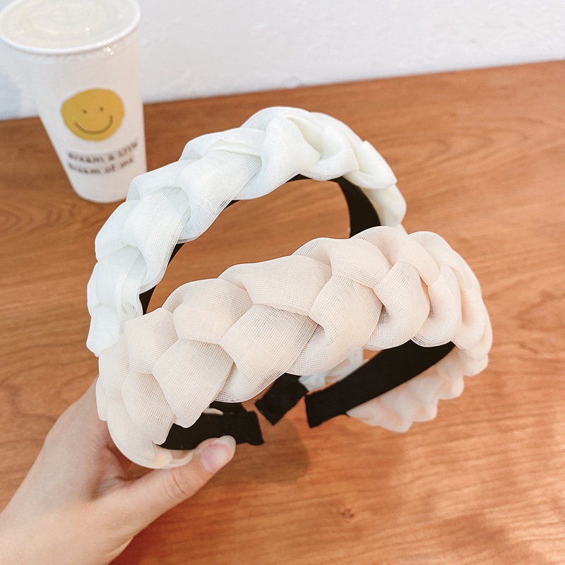 Băng Đô Cài Tóc Bản Rộng Phối Dây Bện Thời Trang Cho Nữ