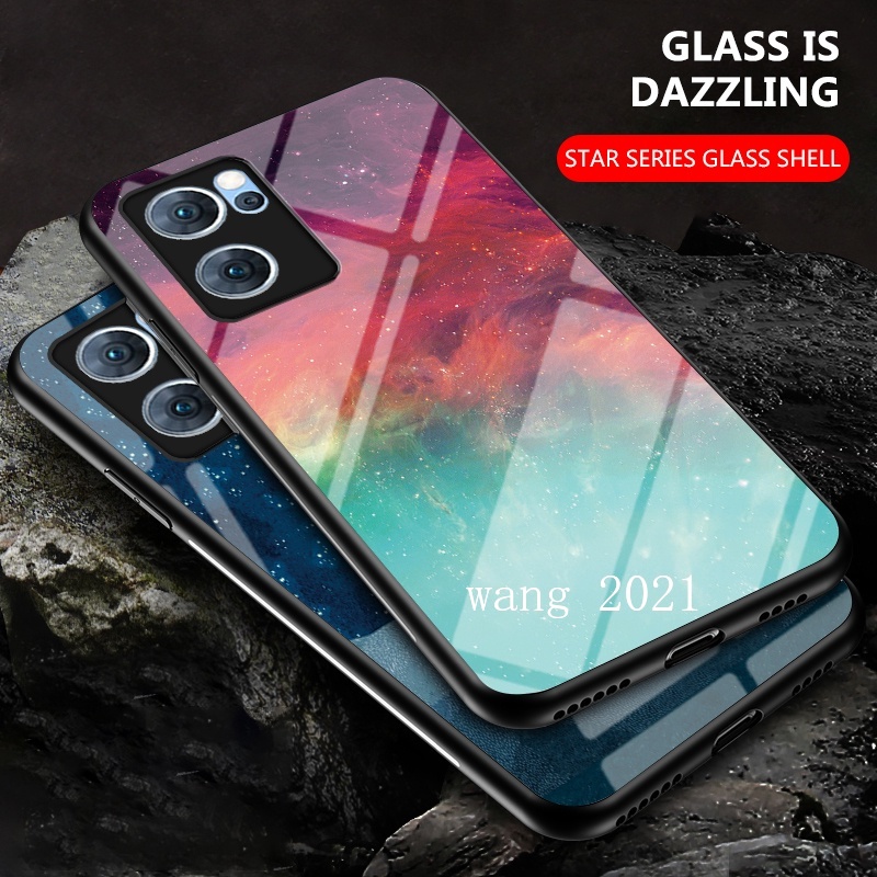 Ốp Điện Thoại Kính Cường Lực Cứng Họa Tiết Bầu Trời Sao Cho OPPO Reno 7 Z 5G 4G Reno7 Pro A76