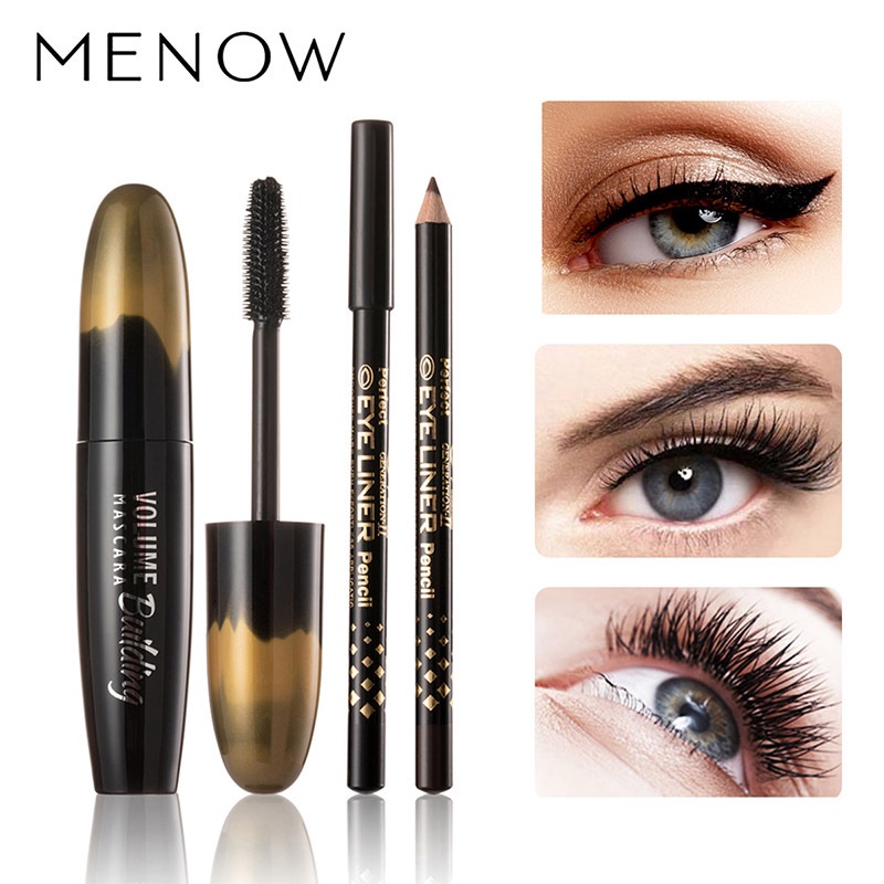 Set mascara chuốt mi cong không dễ nhòe và bút kẻ mắt lông mày chống thấm nước Menow/M318