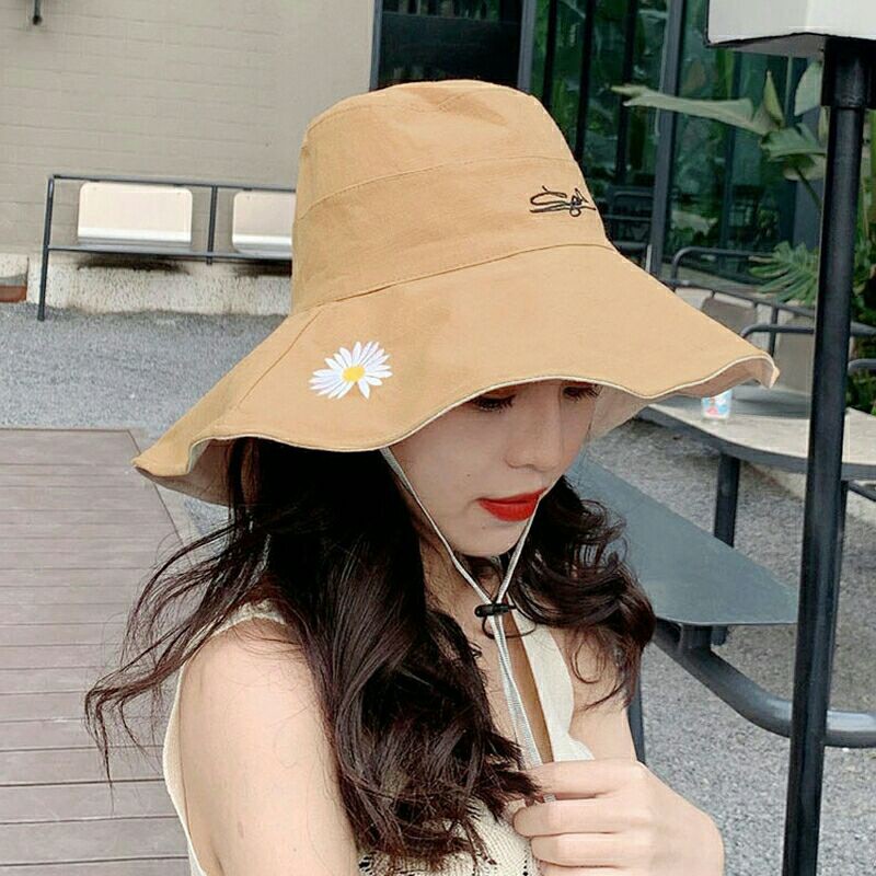 Mũ bucket nữ đẹp vành rộng thêu hoa cúc sử dụng hai 2 mặt thời trang trẻ trung, chống nắng,free size