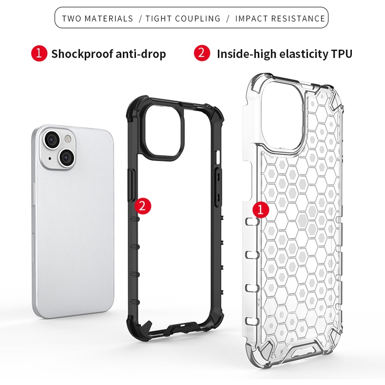 Ốp Điện Thoại TPU PC Trong Suốt Chống Sốc Họa Tiết Tổ Ong Cho IPhone 14 13 12 11 Pro Max X XS XSMax 7 8 plus 13mini 12mini
