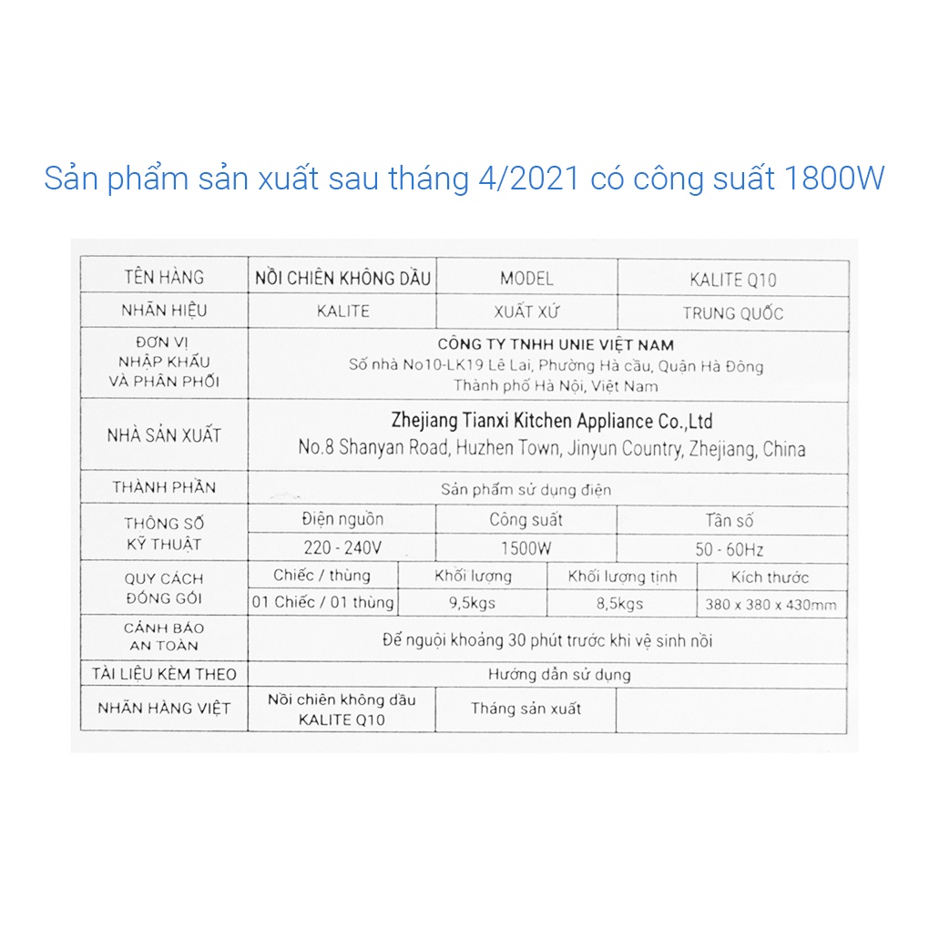 [Mã ELHADEV giảm 4% đơn 300K] Nồi chiên không dầu Kalite Q10 10 lit công suất 1800W - Chính hãng BH 12 tháng