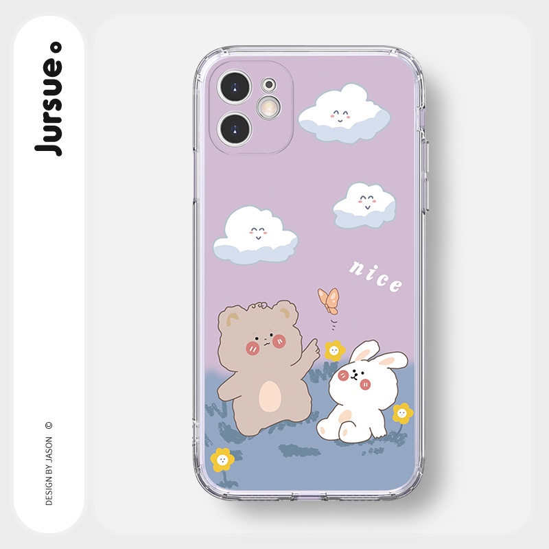 Ốp lưng JURSUE viền vuông hoạt hình dễ thương đẹp cho iPhone 13 12 11 Pro Max SE 2020 X XR XS ip 8 7 6 6S Plus kute Y43
