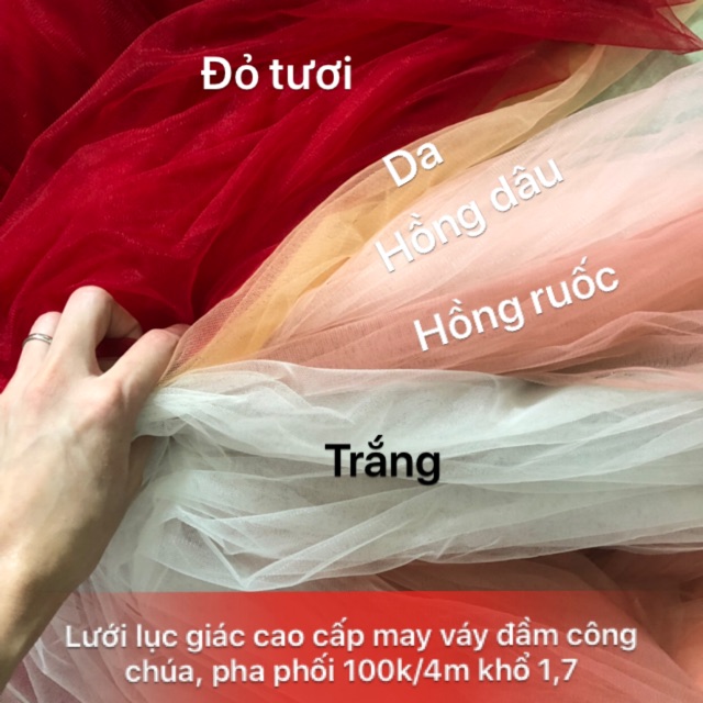 Vải lưới lục giác xuyên thấu dùng may váy áo đầm hoặc pha phối  100k/4m khổ 1,7