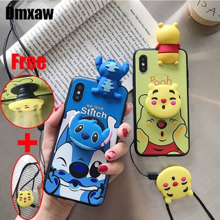 Ốp điện thoại silicone hình hoạt hình 3D kèm dây đeo cho điện thoại iPhone XS Max XR X 7 8 Plus 6 Plus