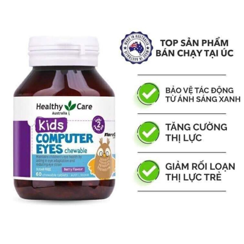 Kẹo bổ mắt cho bé [Úc] Healthy Care Kids Computer Eyes 60 viên vị Berry [Chính hãng]