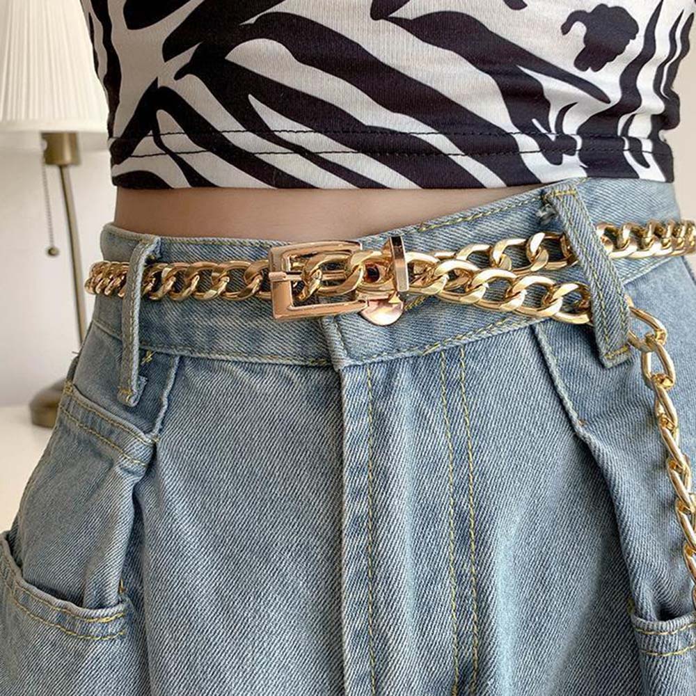 Thắt lưng dạng chuỗi xích kim loại hợp kim mỏng khóa gài phong cách Âu Mỹ cá tính gợi cảm thời trang mùa hè cho phụ nữ