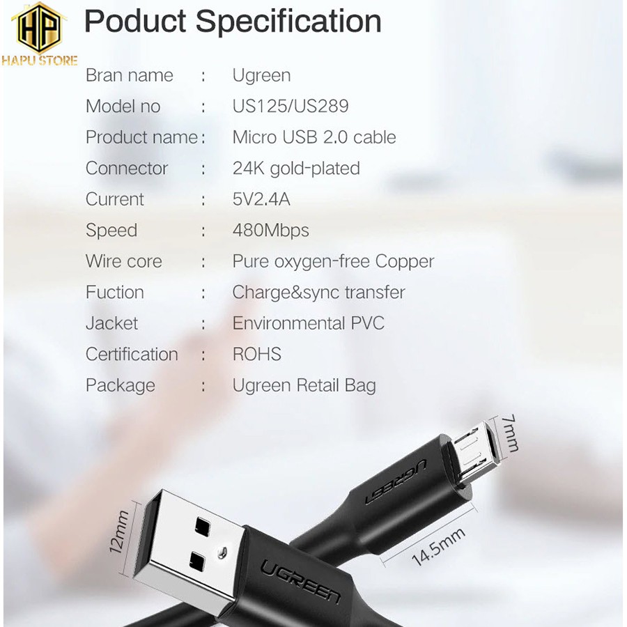 Cáp sạc USB 2.0 to Micro USB Ugreen 60134 - 60137 chính hãng - Hapustore