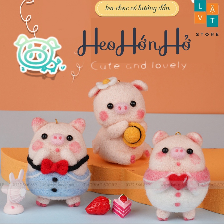 Bộ kit len chọc Heo Hớn Hở có hướng dẫn, món quà handmade đơn giản, quà tặng dễ thương, needle felting Pig