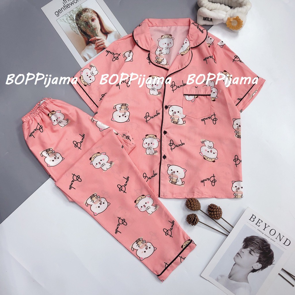 Đồ Ngủ Nữ Pijama Tay Ngắn Quần Dài HATIBO, Bộ Pizama Vải Kate Thái Loại 1 Mặc Nhà Thu Đông | BigBuy360 - bigbuy360.vn