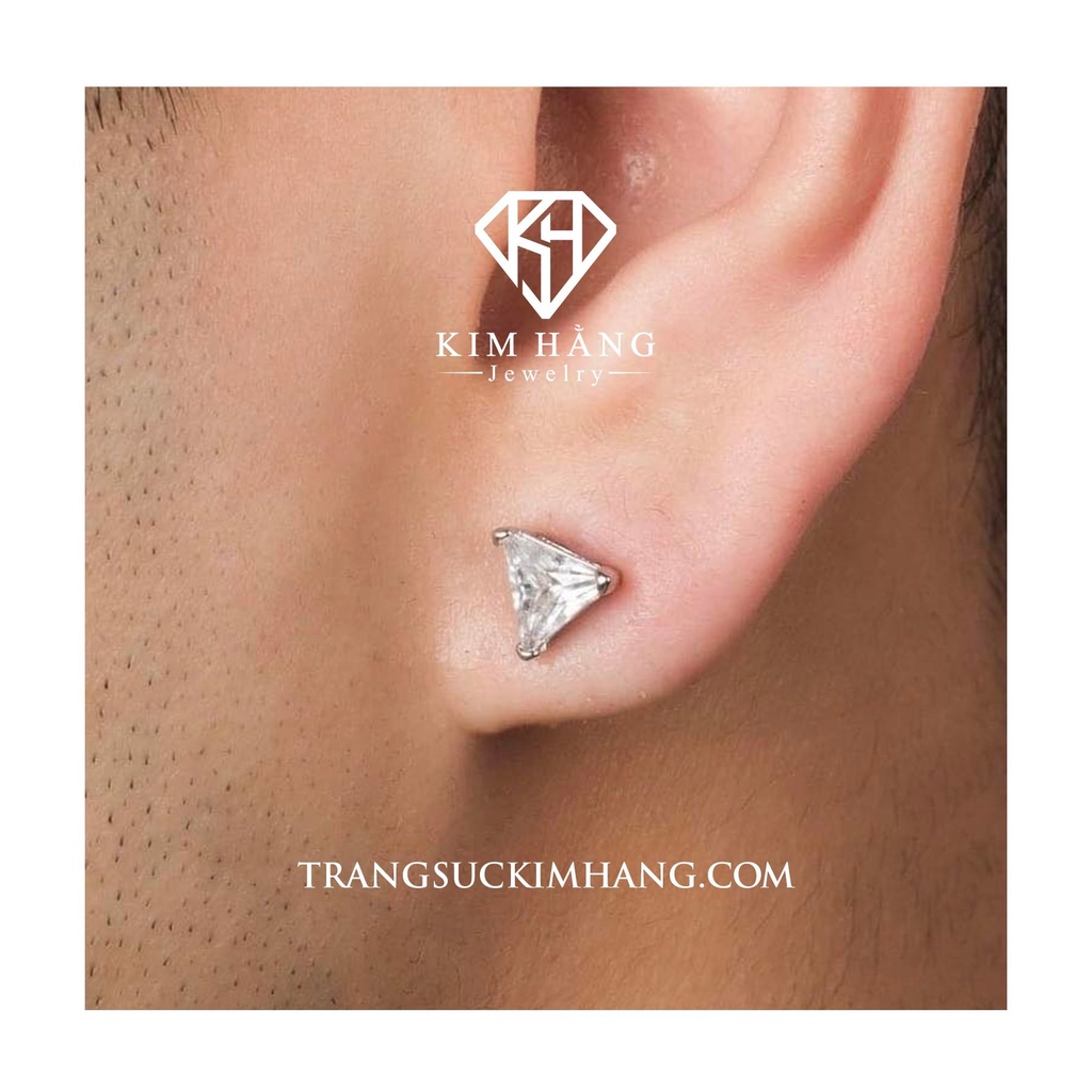 Khuyên Tai Bạc Nụ Tam Giác Đúc Khuôn Đá Trắng  KHJER027 - Chốt Đẩy