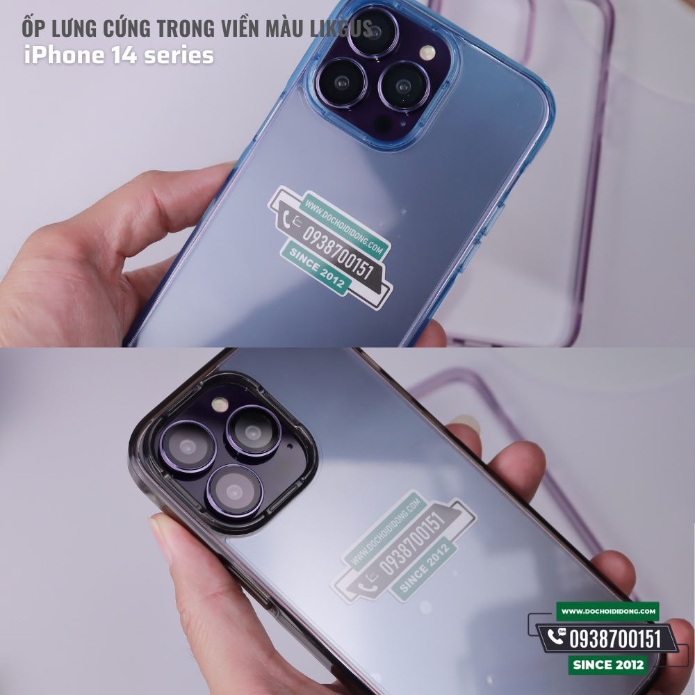 Ốp lưng cứng trong viền màu Likgus cho iPhone 14 - 14 Plus - 14 Pro - 14 Pro Max