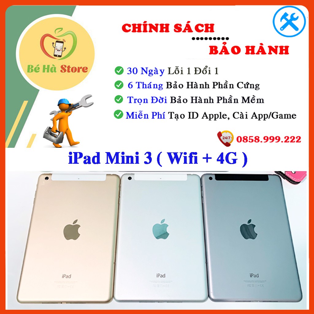 Máy Tính Bảng iPad Mini 3 ( Wifi + 4G ) 16/ 32 / 64/ 128Gb Chính hãng - Mới 99% - Màn Rentina đẹp xuất sắc - Có vân tay