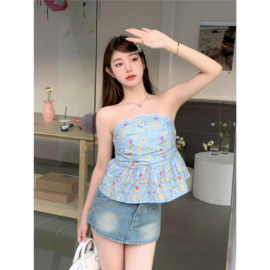 QKOOLE Áo Ống Mỏng Mùa Hè 2023 Hở Lưng Họa Tiết Hoa Hợp Thời Trang Cho Nữ