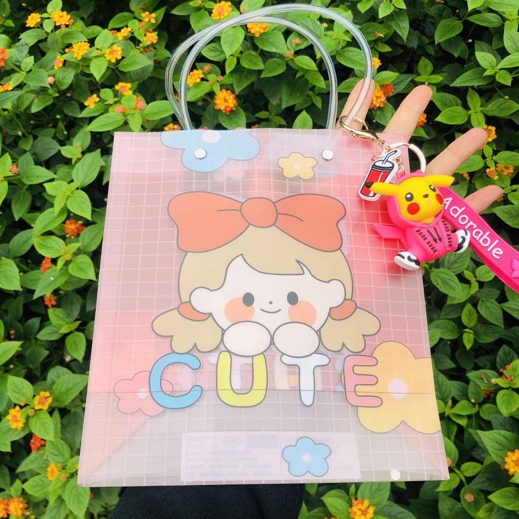 Túi plastic đã năng đựng đồ dùng, đồ trang điểm tiện lợi dễ thương màu hồng