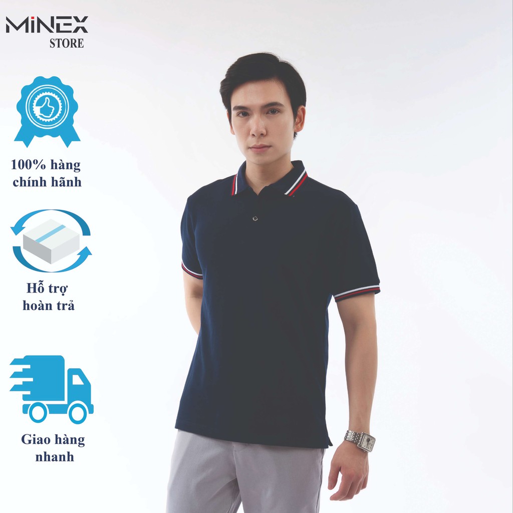 Áo thun nam POLO cổ bẻ MiNEX tím than phối đỏ trắng vải cá sâu cao cấp, chuẩn form dáng suông, thanh lịch