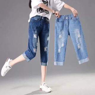 [Hàng oder 10-15 ngày về] Quần jean lửng cạp chun (Có sẵn màu xanh đậm sz 28, xanh nhạt sz 32)