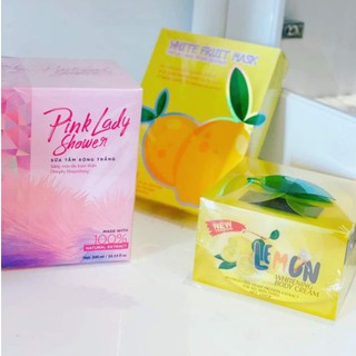 Combo 3 sản phẩm dưỡng body sữa tắm xông trắng pink lady shower & body lemon chanh + ủ trắng chanh lemon