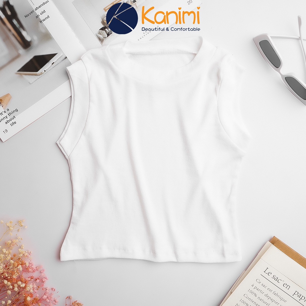 Áo croptop ba lỗ cổ cao Kanimi - áo thun ba lỗ cao cổ nữ phong cách Ulzzang | BigBuy360 - bigbuy360.vn