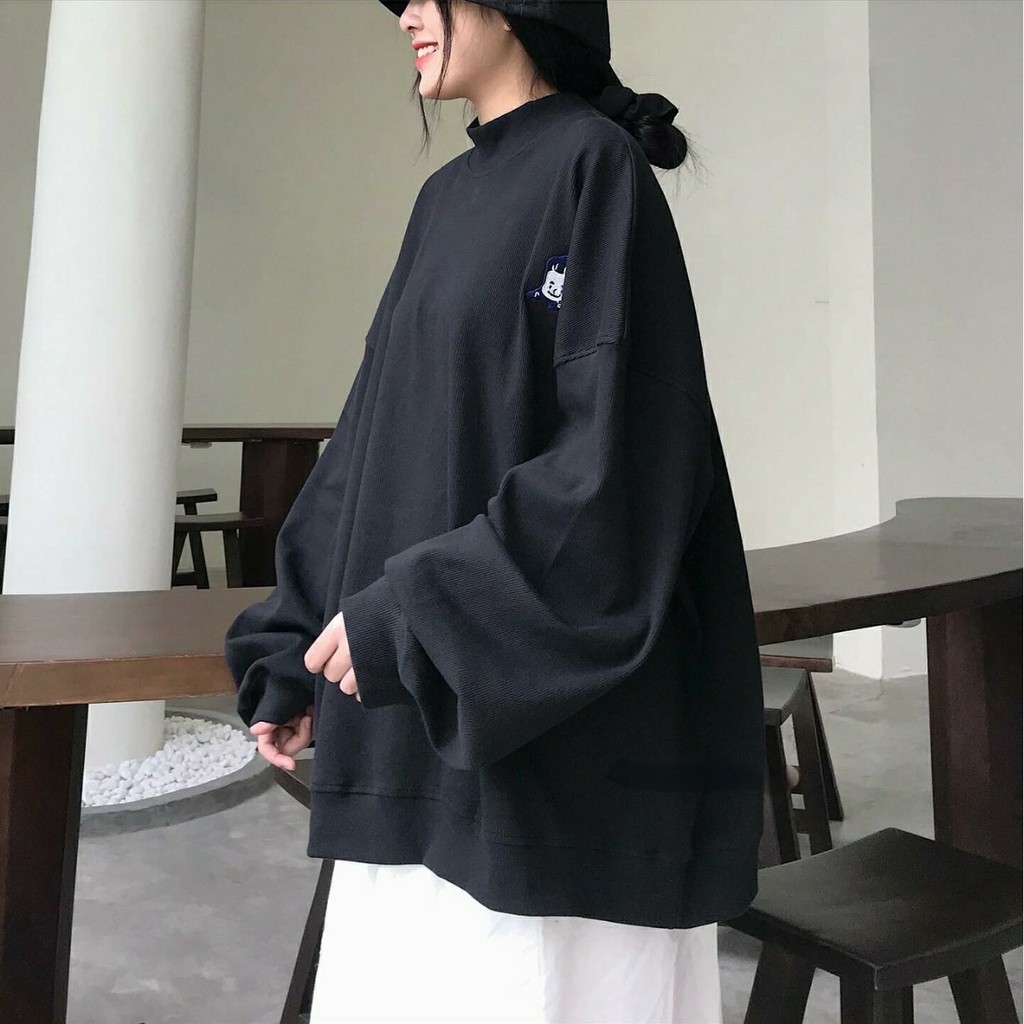 Áo Sweater Cổ Lọ NANASS Thêu Cô Gái Thun Gân Form Rộng Ulzzang (Ánh Thật) | BigBuy360 - bigbuy360.vn