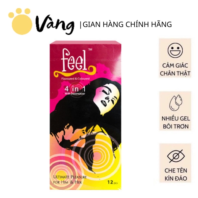 Bao Cao Su Gân Gai Feel 4in1 Có Lằn Thắt Ở Đầu Bao Hộp 12 Cái