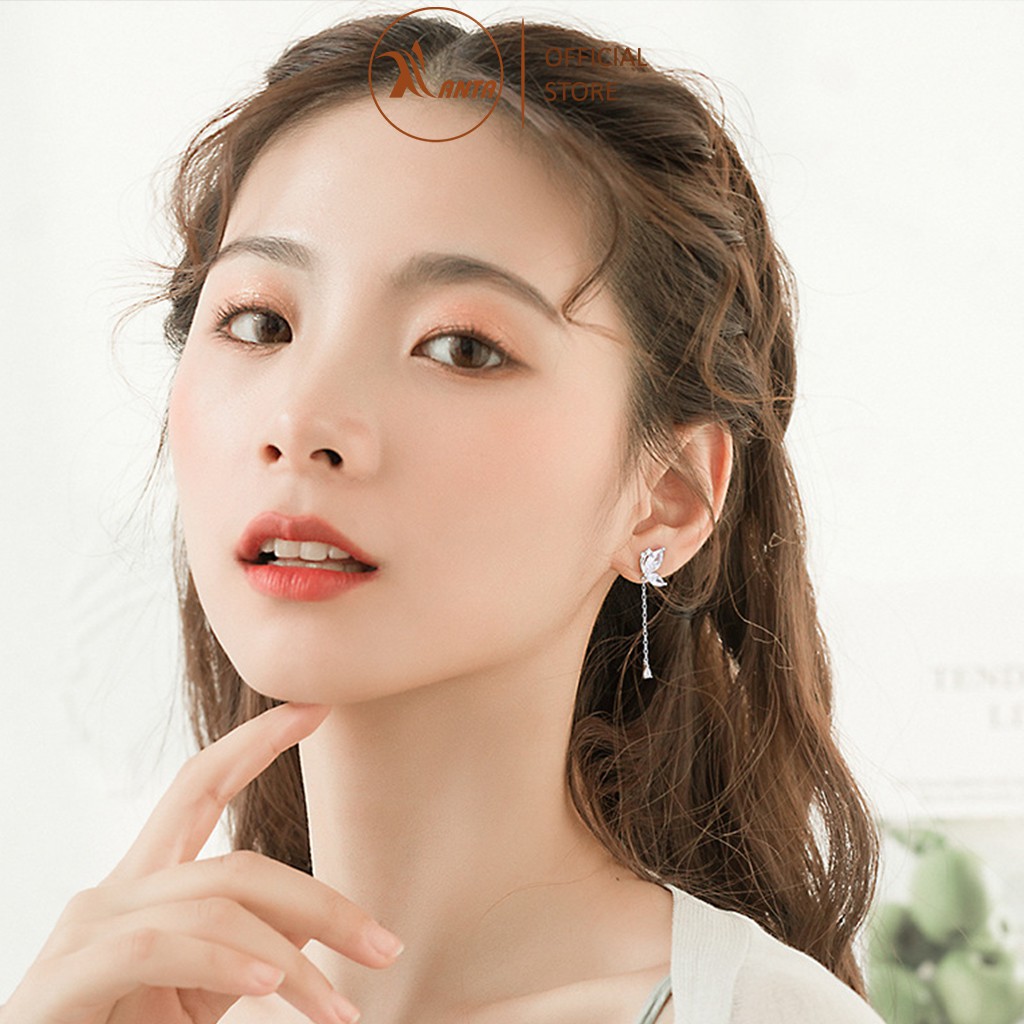 Bông tai bạc kiểu dáng lá thả dài đính đá sang trọng ANTA Jewelry - ATJ7031