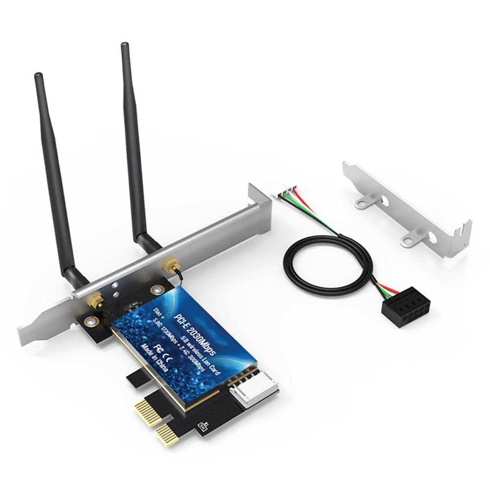 Card mạng không dây 2.4Ghz 5Ghz tích hợp Bluetooth 5.0 Cổng PCI-E 2 * 5dBi ăng-ten kép hỗ trợ hệ thống win10 64-bit | BigBuy360 - bigbuy360.vn