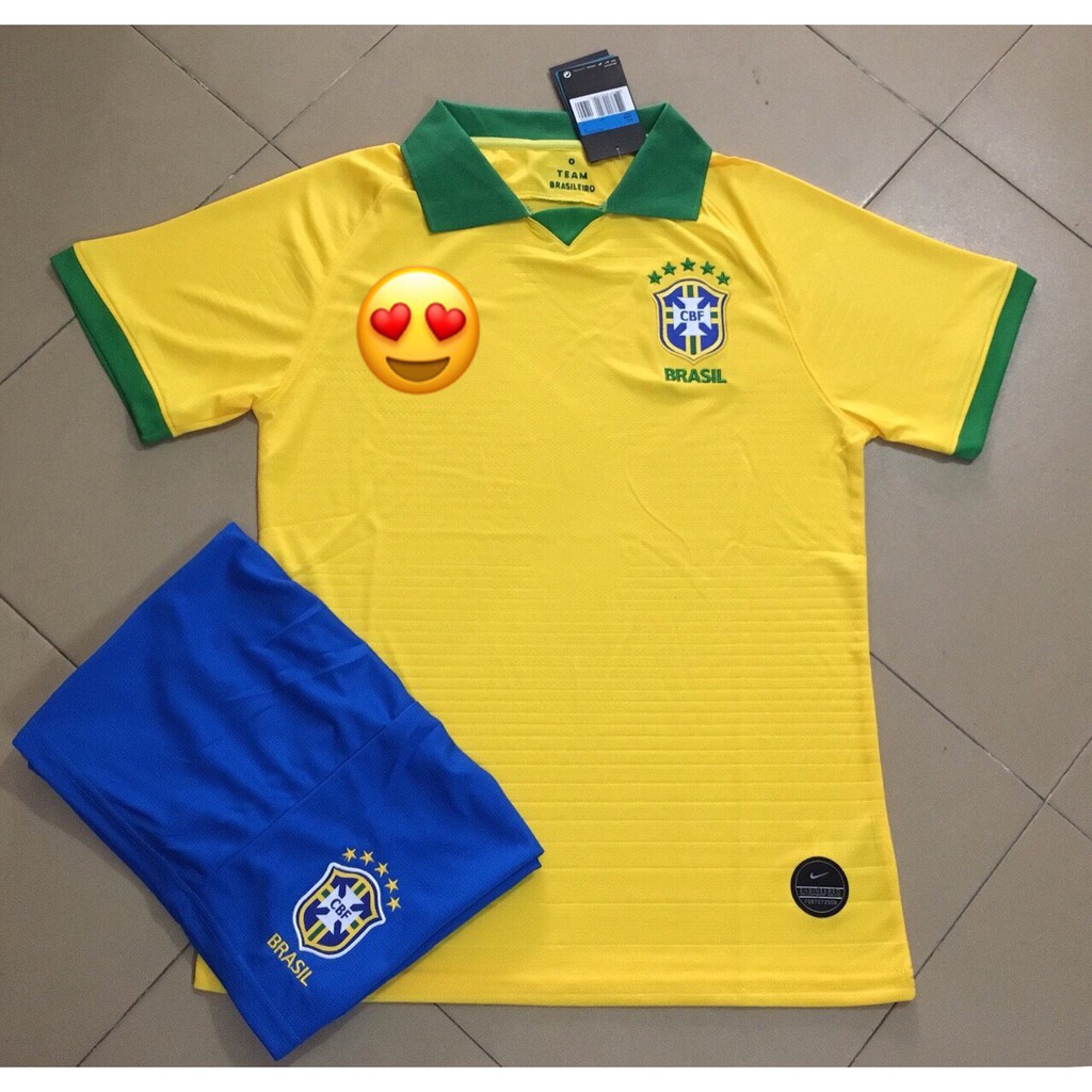 Bộ quần áo đá bóng đội tuyển Brasil màu vàng và màu trắng mùa giải 2019-2020