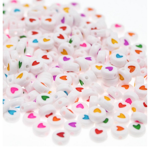 Bộ 100 hạt nhựa dẹt hình trái tim làm trang sức thủ công